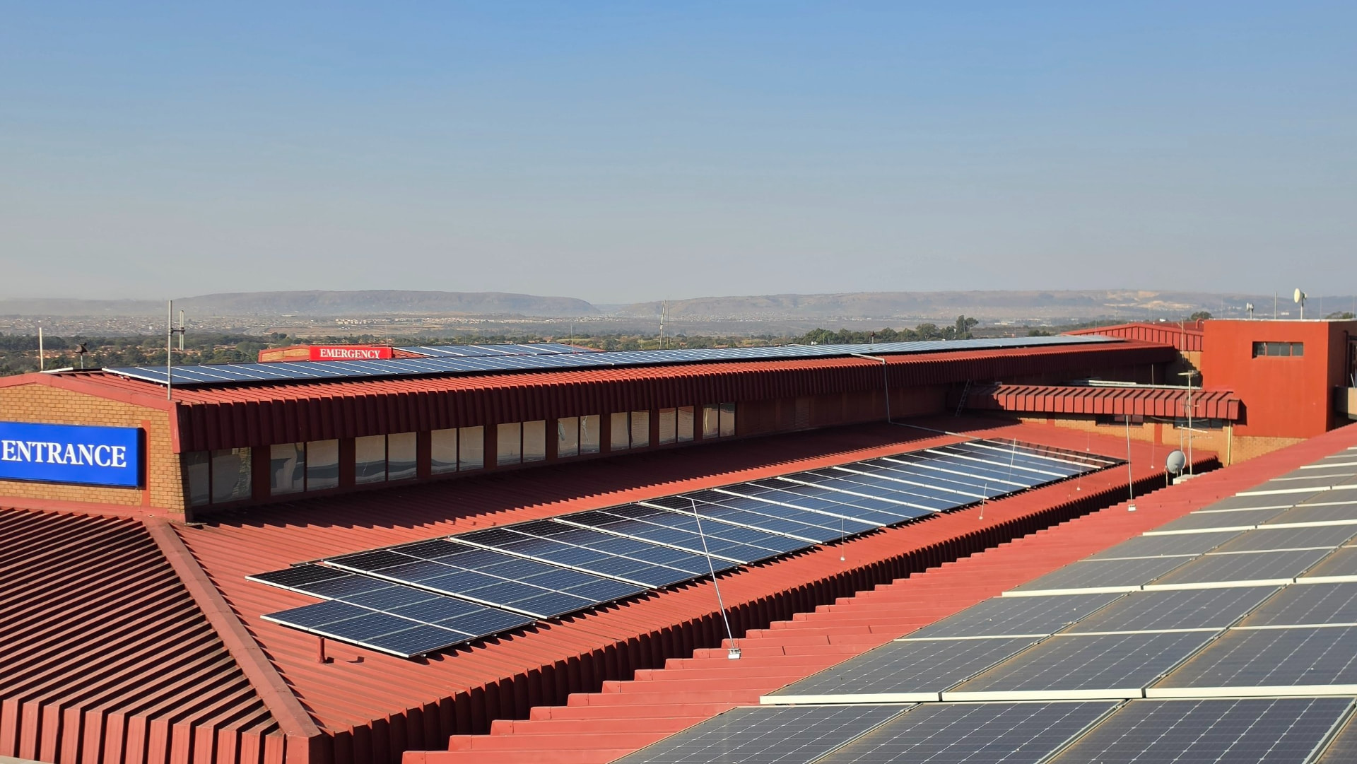 Solar panel cleaning project — Hospital, multi-roof system