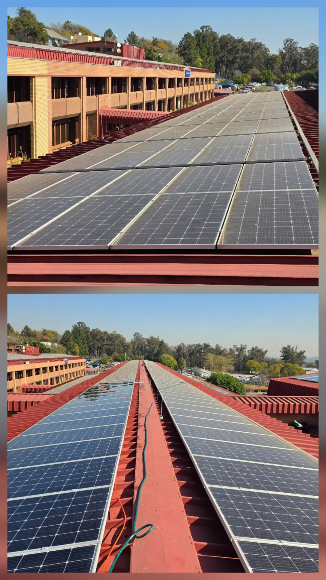 Solar panel cleaning project — Commercial rooftop, large array